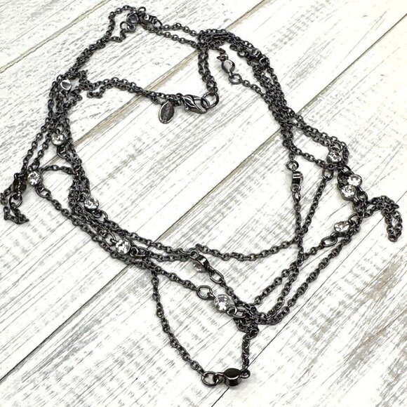 Express Double Strand Long Necklace Dark Gray Chain Crystal Accent - Picture 6 of 6